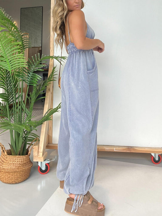 Women's Deep V Neck Tencel Denim Jumpsuit (Buy 2 Free Shipping)
