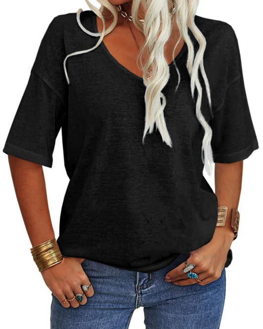 Women's Casual V-neck Solid Color Basic Tee (Buy 3 Free Shipping)