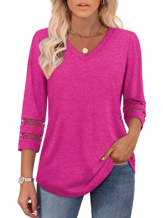 Women's 3/4 Length Sleeve Trendy V Neck T-Shirts (Buy 3 Free Shipping)