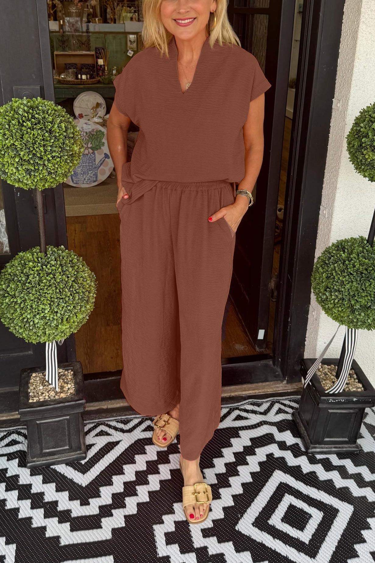 Women's Casual Solid Color Lightweight Matching Two Piece Set (Buy 2 Free Shipping)