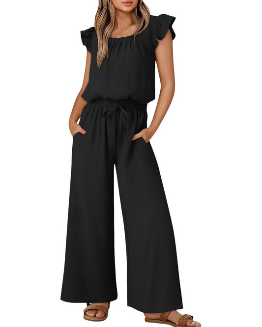 Women's Ruffle Sleeve Solid Color One Piece Jumpsuit (Buy 2 Free Shipping)