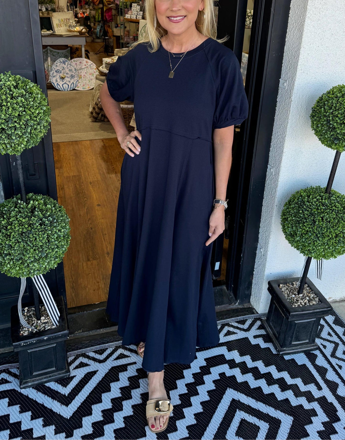 Women's Solid Puff Sleeve Long Dress With Pockets (Buy 2 Free Shipping)