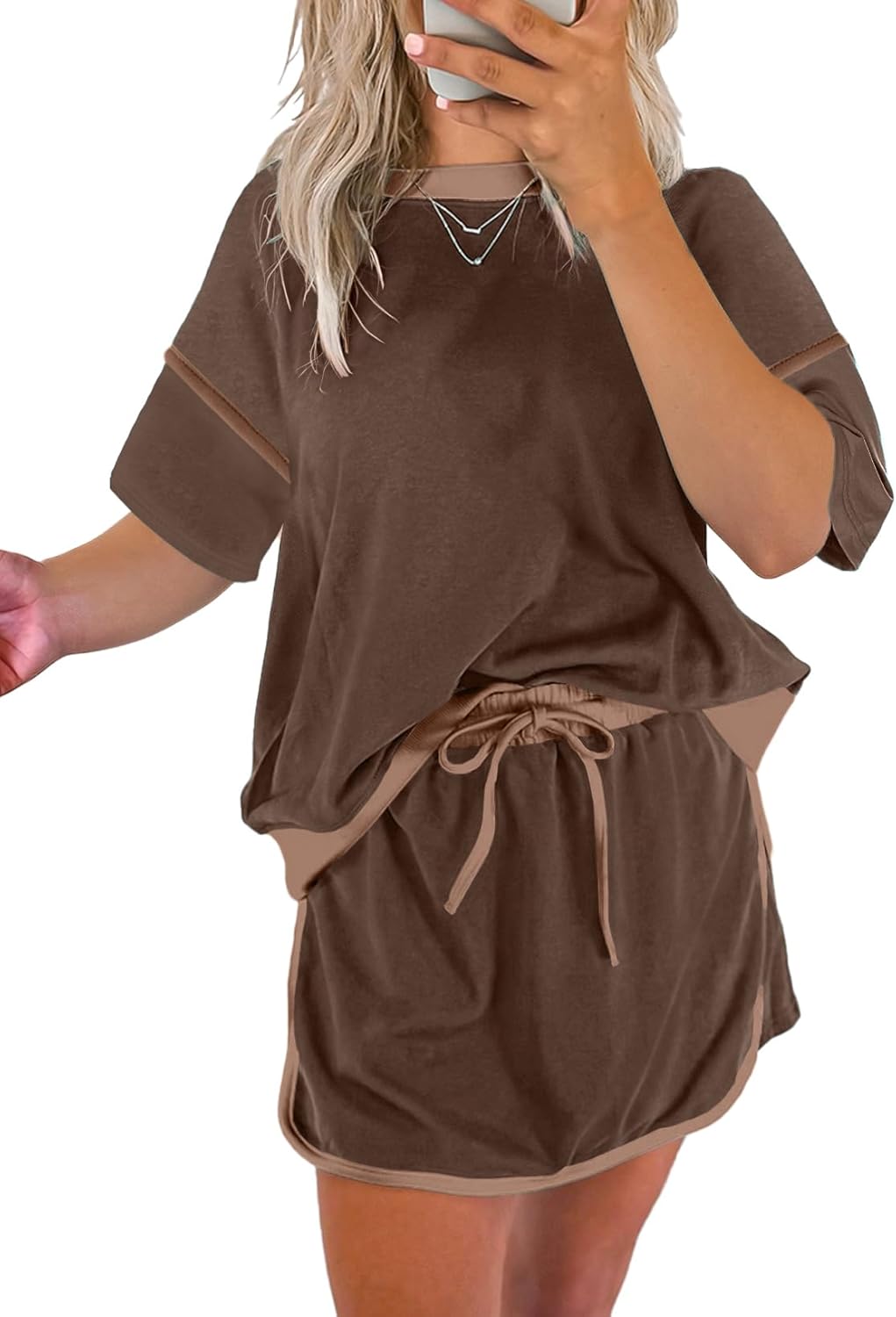 Women's Short Sleeve Tops and Drawstring Skort Matching Sets (Buy 2 Free Shipping)
