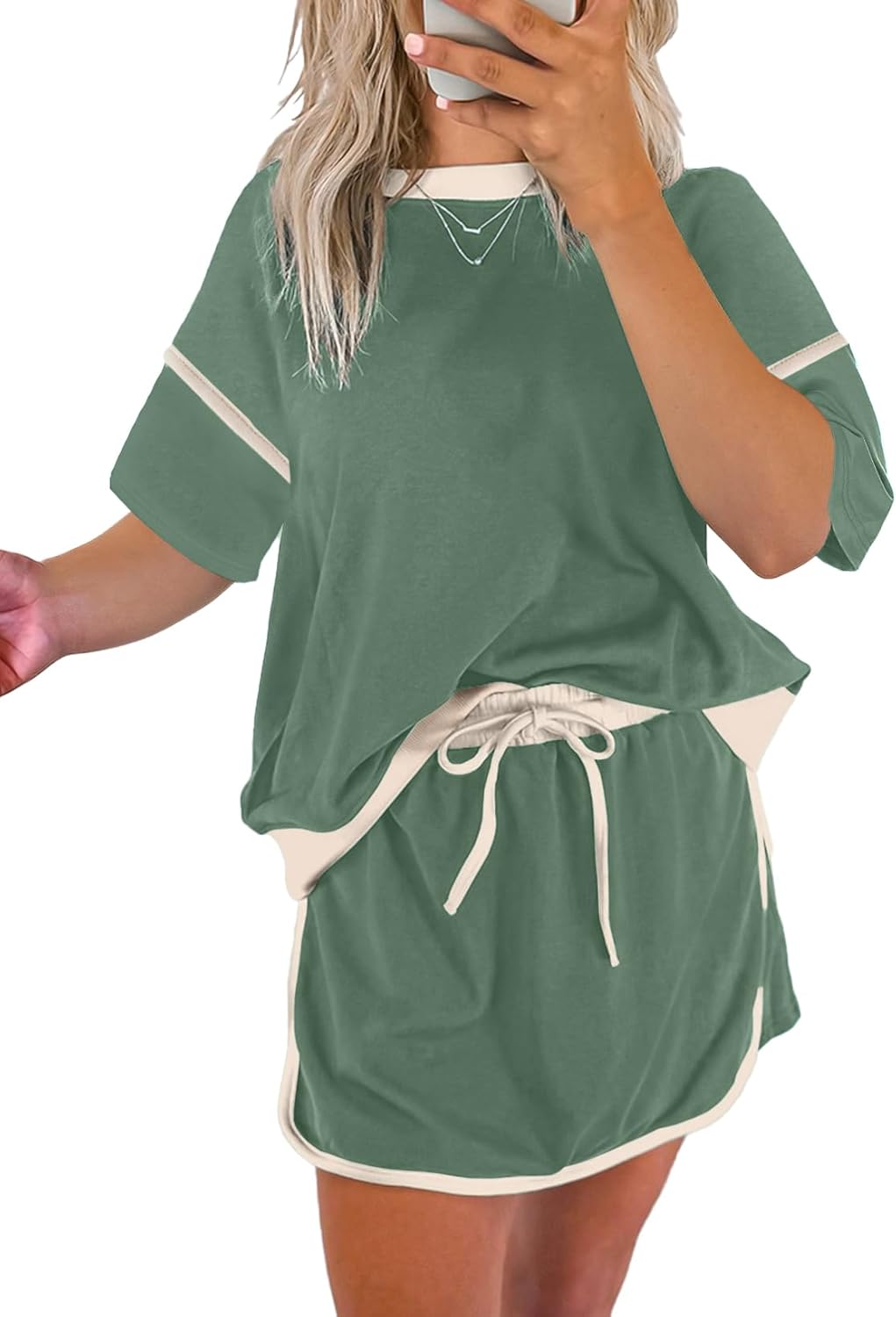 Women's Short Sleeve Tops and Drawstring Skort Matching Sets (Buy 2 Free Shipping)