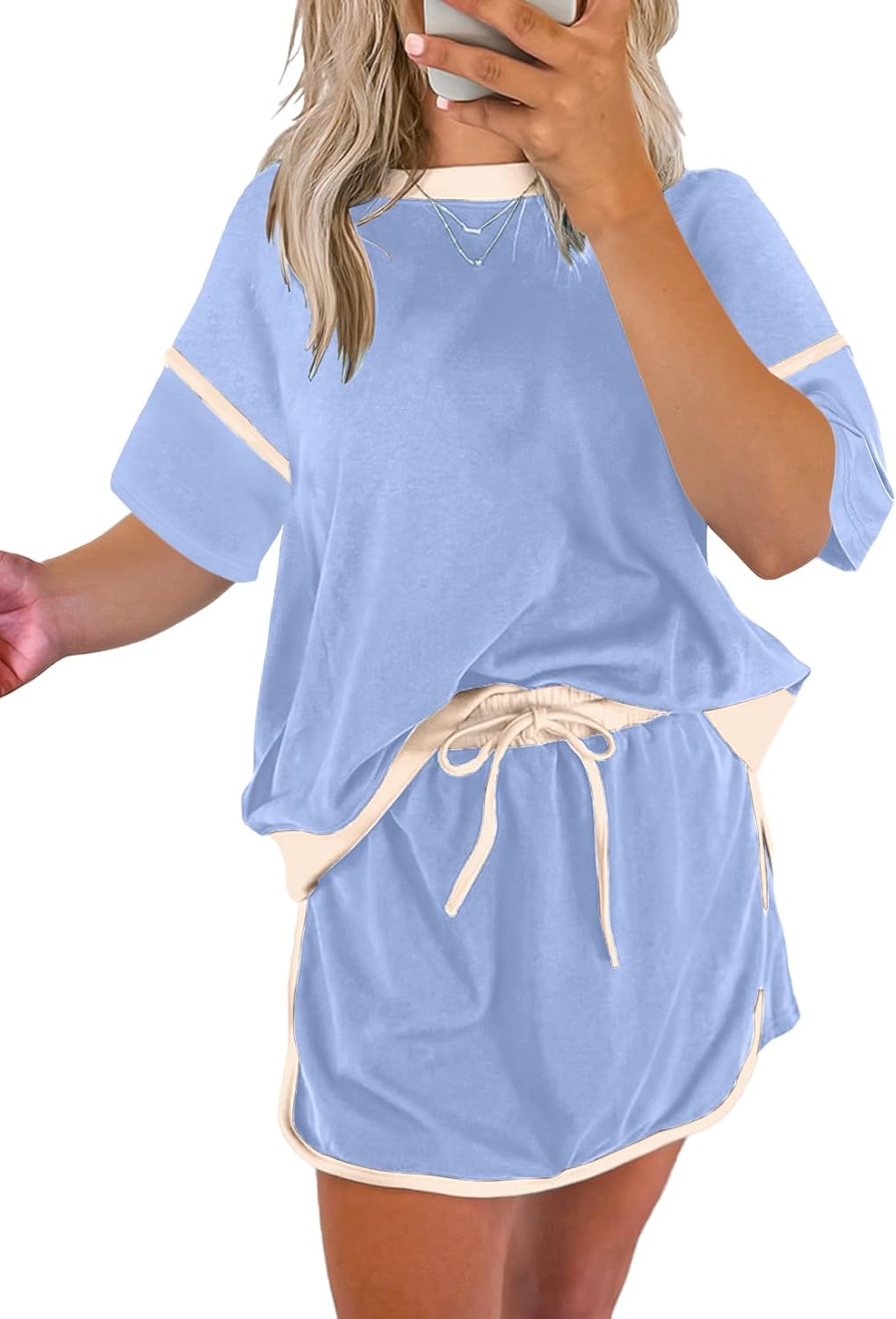 Women's Short Sleeve Tops and Drawstring Skort Matching Sets (Buy 2 Free Shipping)