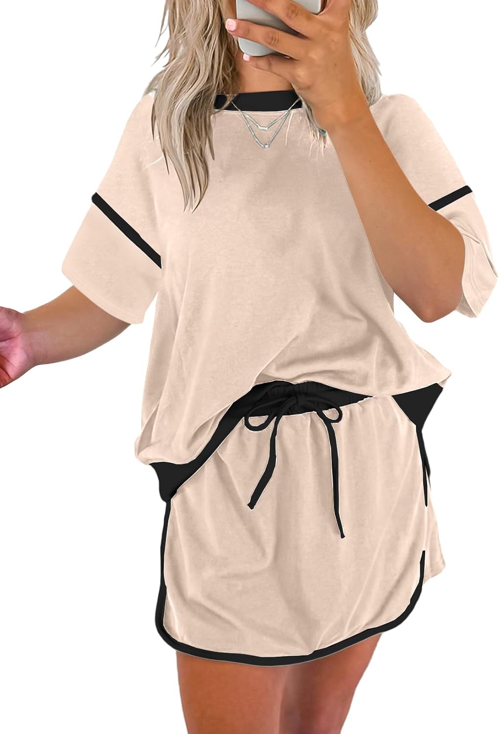 Women's Short Sleeve Tops and Drawstring Skort Matching Sets (Buy 2 Free Shipping)