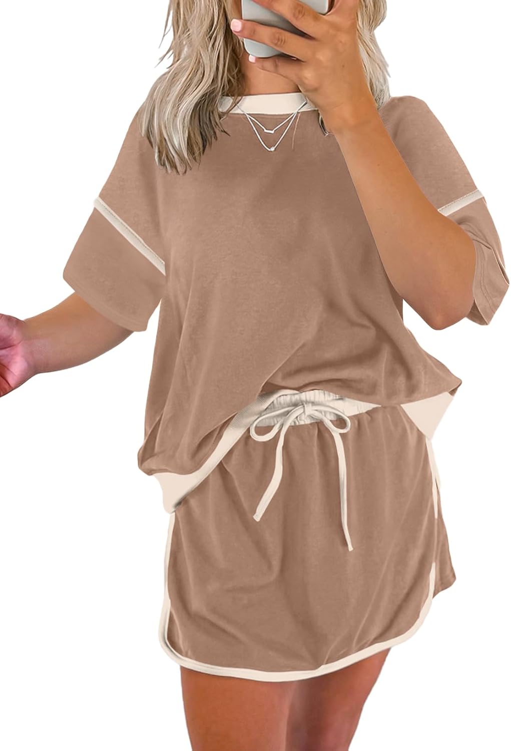 Women's Short Sleeve Tops and Drawstring Skort Matching Sets (Buy 2 Free Shipping)