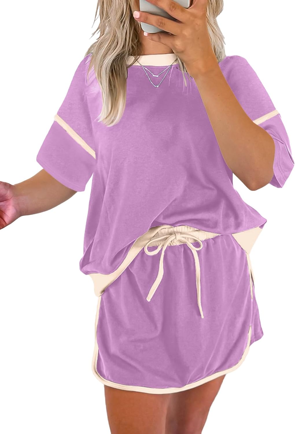 Women's Short Sleeve Tops and Drawstring Skort Matching Sets (Buy 2 Free Shipping)