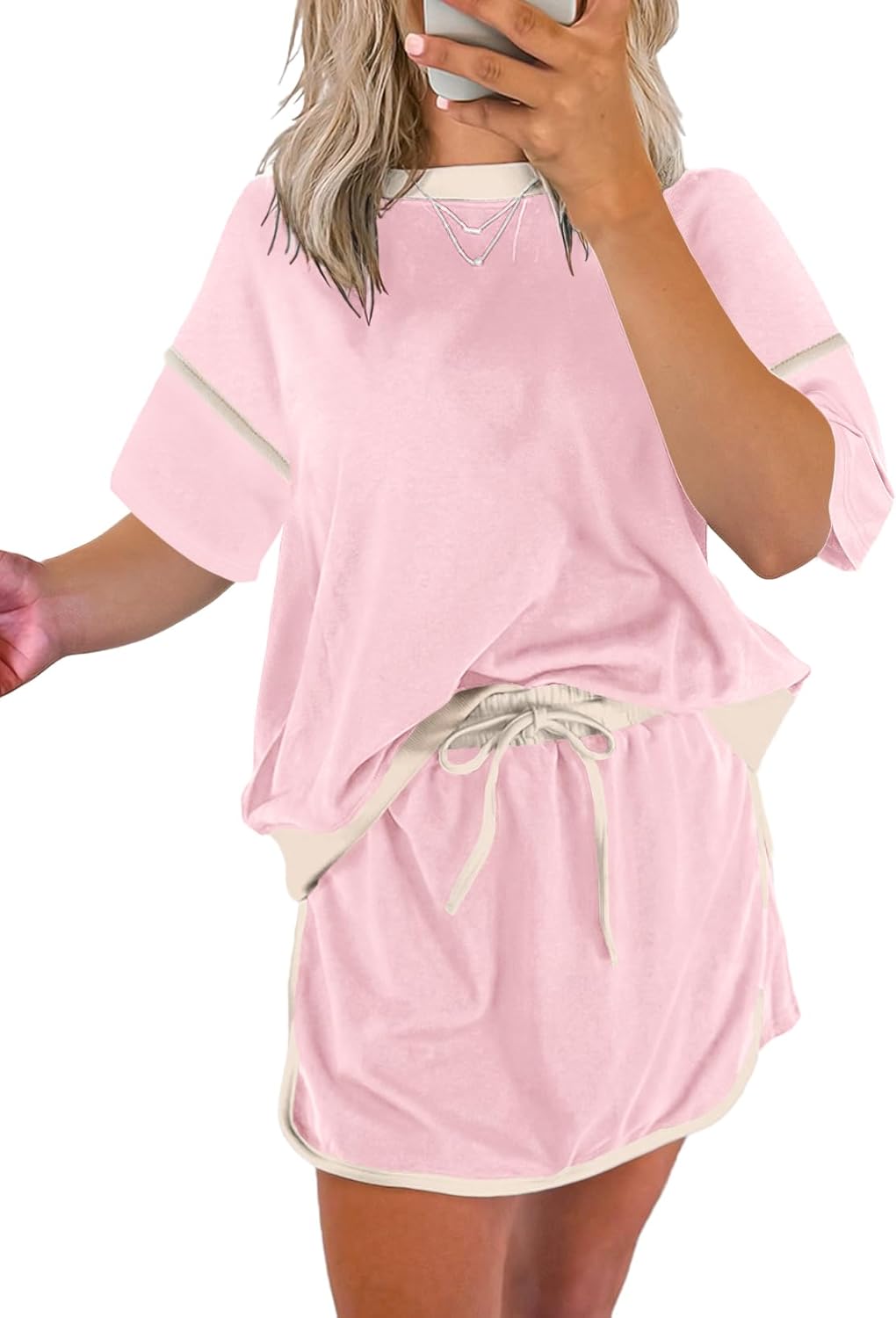 Women's Short Sleeve Tops and Drawstring Skort Matching Sets (Buy 2 Free Shipping)