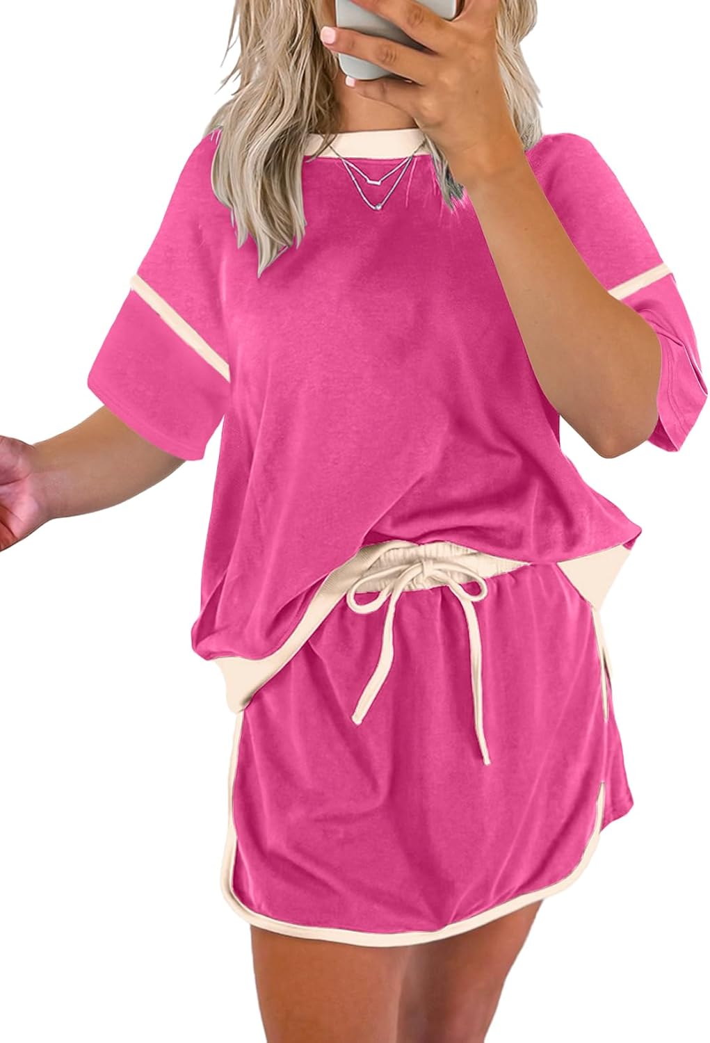 Women's Short Sleeve Tops and Drawstring Skort Matching Sets (Buy 2 Free Shipping)