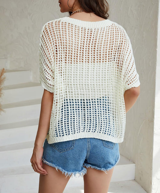 Women's Summer Casual Short Sleeve Hollow Out Crochet Tops (Buy 2 Free Shipping)