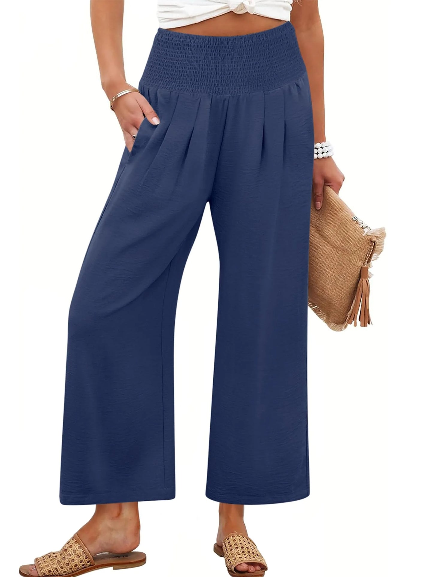 Women's Smocked Waist Wide Leg Palazzo Pants (Buy 2 Free Shipping)