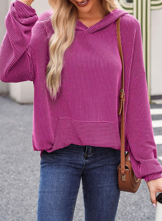 Women's Ribbed Knit Pullover Hoodie (Buy 2 Free Shipping)