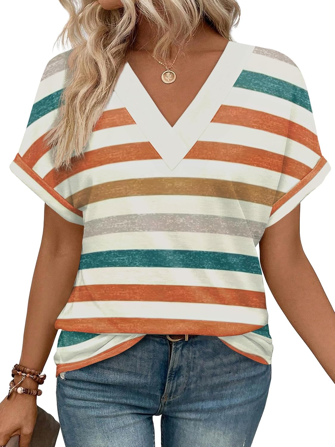 Women's Summer V Neck Short Sleeve Basic T Shirt (Buy 3 Free Shipping)