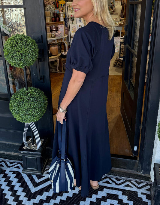 Women's Solid Puff Sleeve Long Dress With Pockets (Buy 2 Free Shipping)