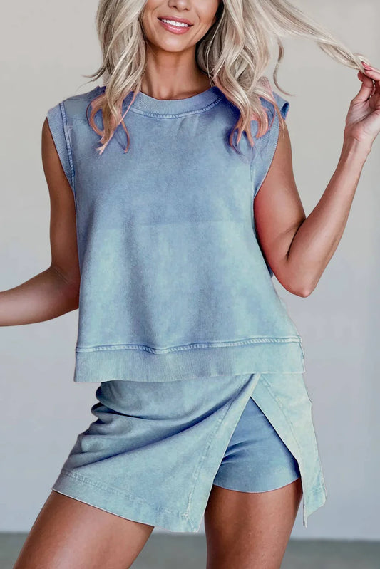Women's Mineral Wash Tank Top and Slit Skort Set (Buy 2 Free Shipping)