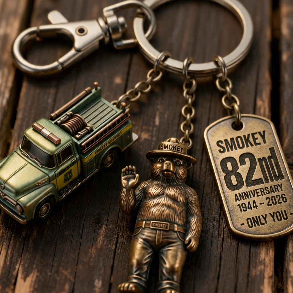 đ»Smokey Bear 82nd Anniversary Commemorative Keychain - A Vintage Tribute to Forest Guardianship