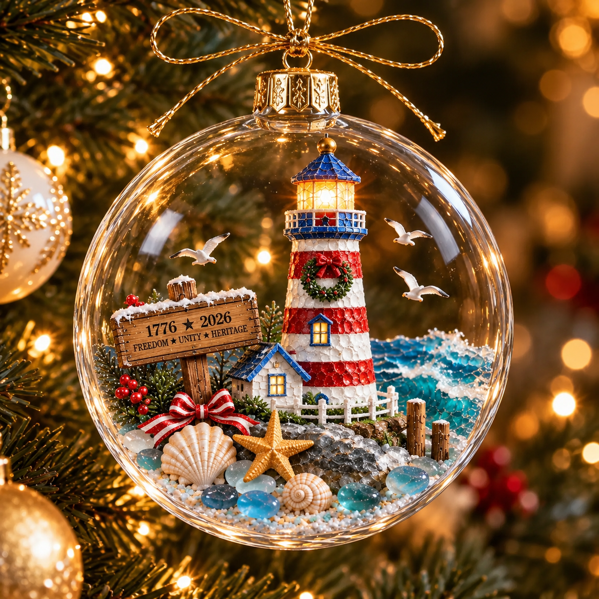 ๐บ๐ธ 250th Anniversary Patriotic Coastal Ornament โ USA Christmas Hanging Keepsake