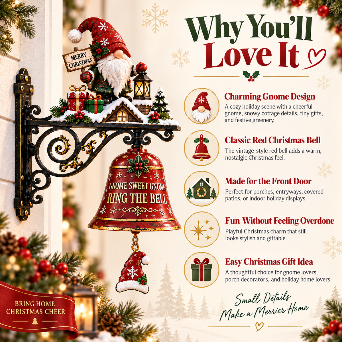 🎄 Gnome Sweet Gnome Christmas Door Bell