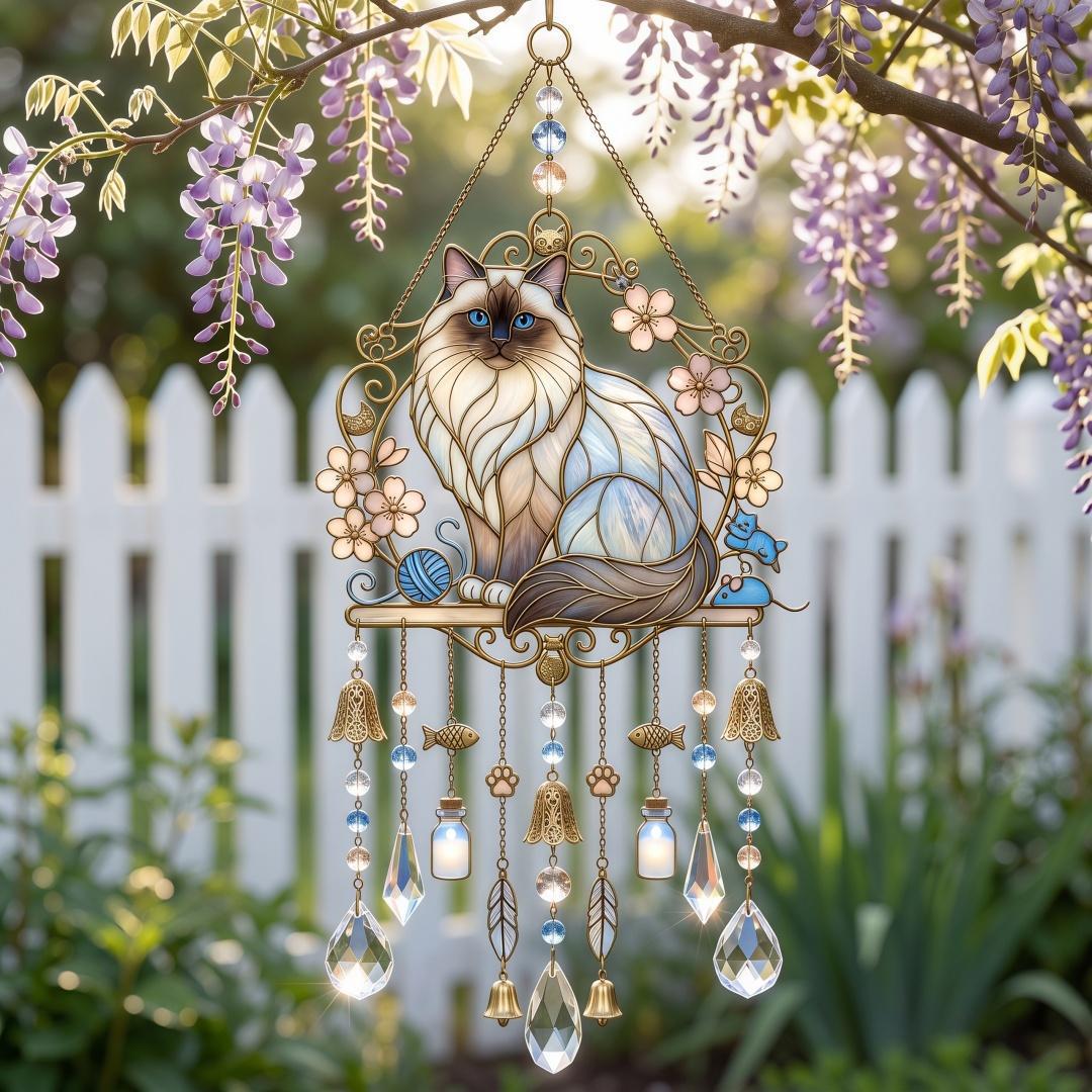 Cat Stained Glass Style Suncatcher Wind Chime