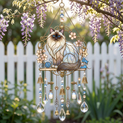 Cat Stained Glass Style Suncatcher Wind Chime