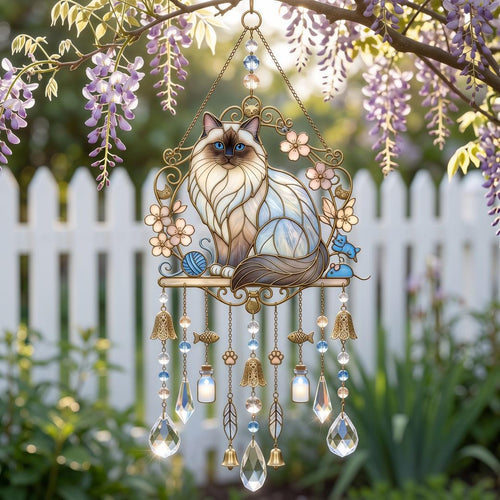 Cat Stained Glass Style Suncatcher Wind Chime