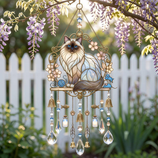 Cat Stained Glass Style Suncatcher Wind Chime