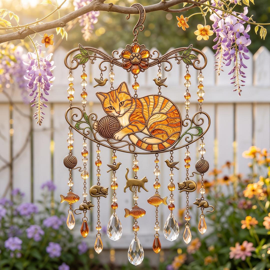Cat Stained Glass Style Suncatcher Wind Chime