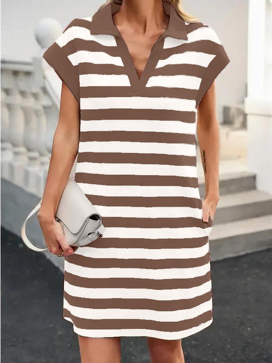 Women's V-neck Striped Shift Dress (Buy 2 Free Shipping)