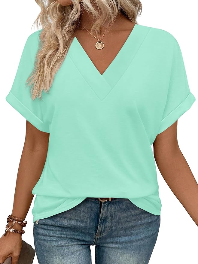 Women's Summer V Neck Short Sleeve Basic T Shirt (Buy 3 Free Shipping)