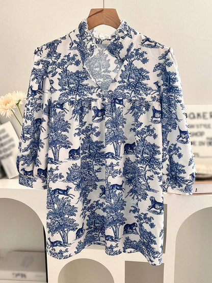Women's V-neck Ruffle Collar Printed Shirts (Buy 2 Free Shipping)