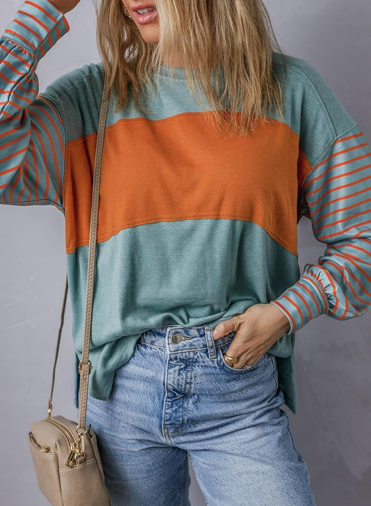 Women's Cute Color Block Long Sleeve Casual Top (Buy 2 Free Shipping)