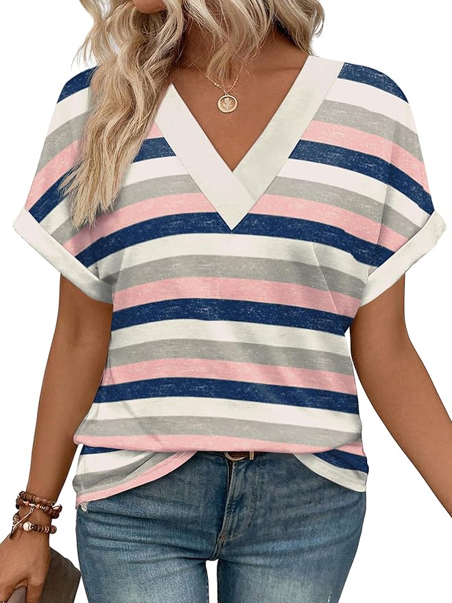 Women's Summer V Neck Short Sleeve Basic T Shirt (Buy 3 Free Shipping)