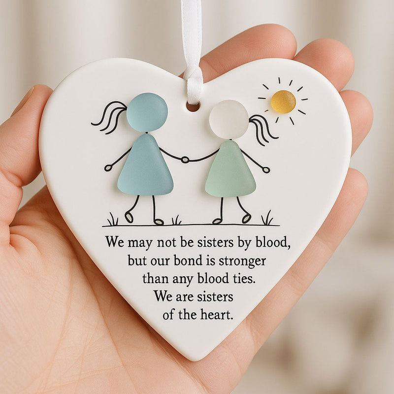 Heart-Shaped Sisters Sea Glass Ornament