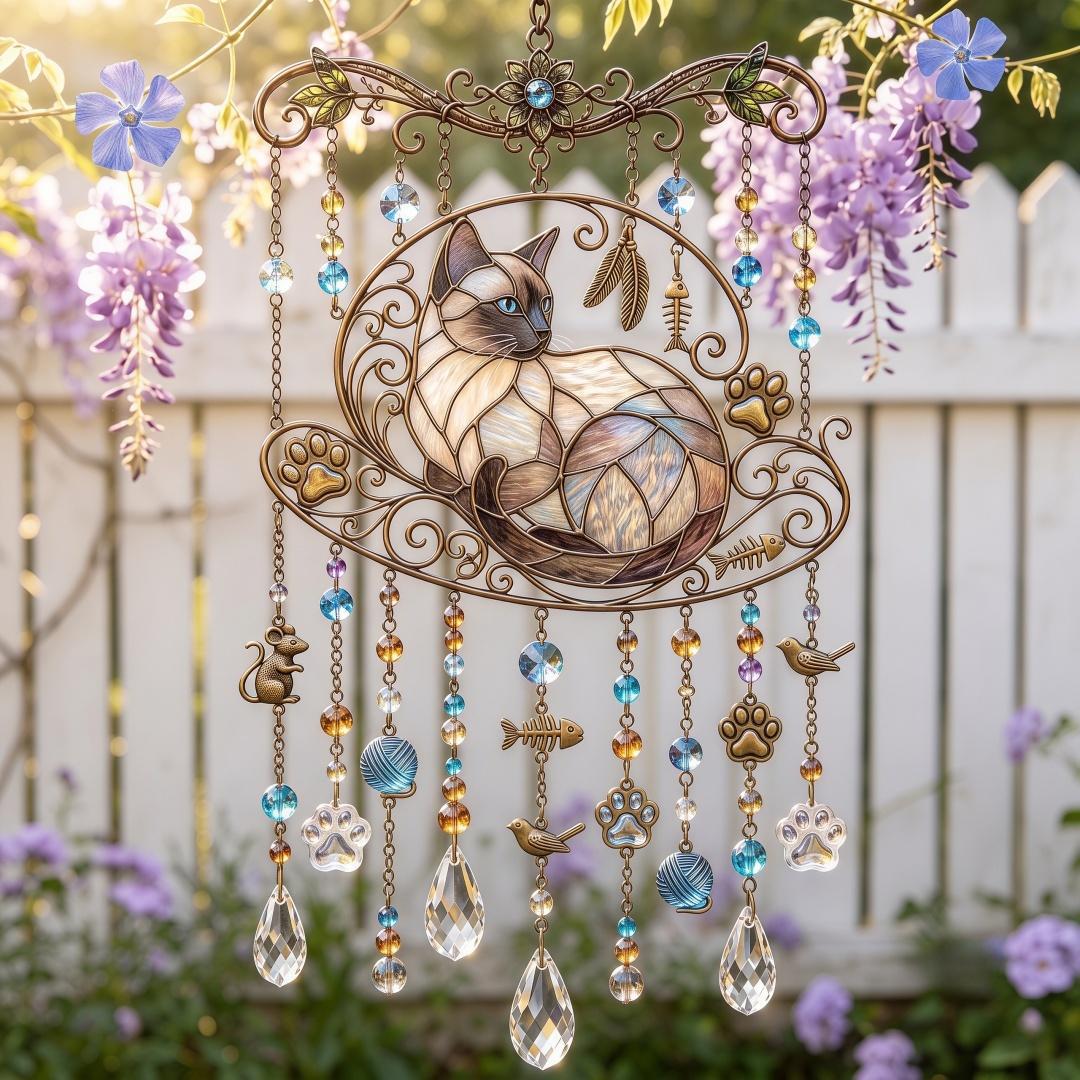 Cat Stained Glass Style Suncatcher Wind Chime