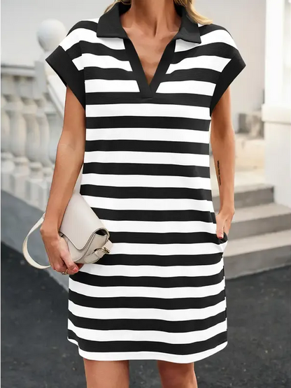 Women's V-neck Striped Shift Dress (Buy 2 Free Shipping)