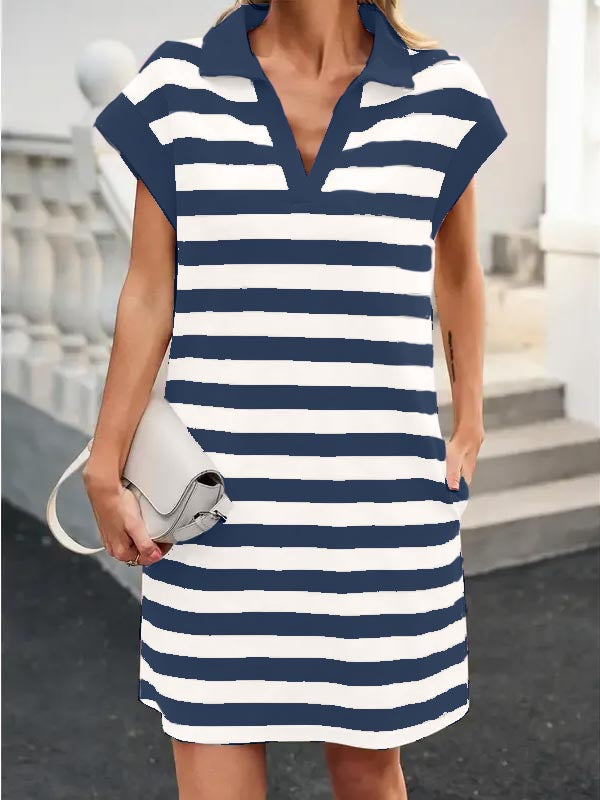 Women's V-neck Striped Shift Dress (Buy 2 Free Shipping)