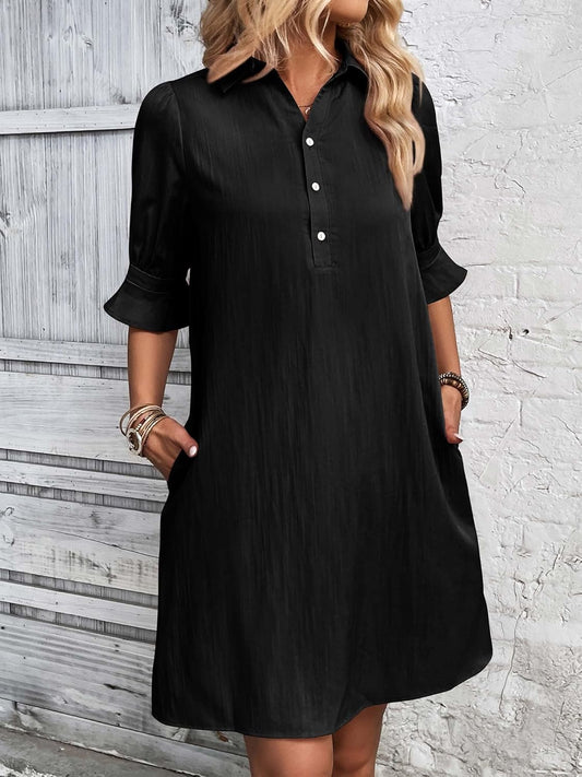 Women's Solid Ruffle Sleeve Button Down Shirt Dress (Buy 2 Free Shipping)