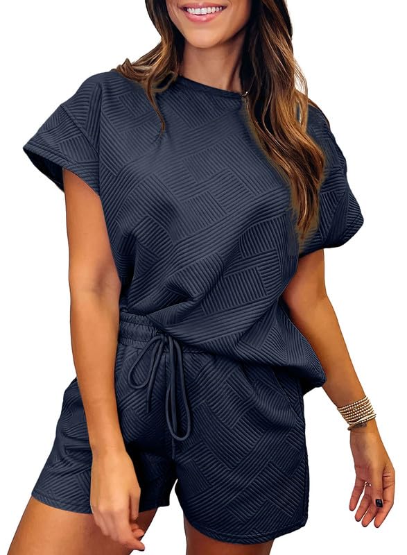 Women's Solid Textured Drawstring Shorts Set (Buy 2 Free Shipping)