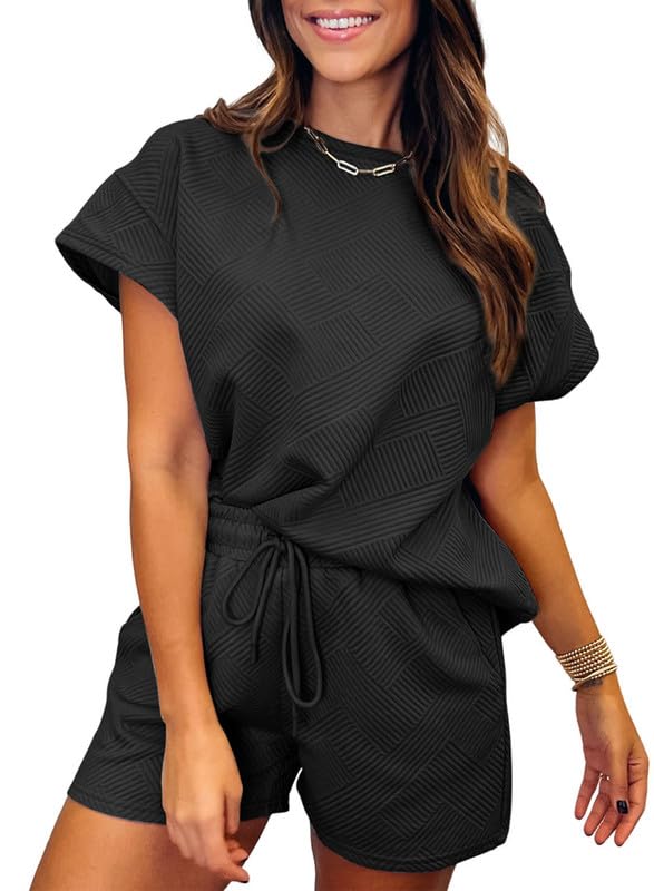 Women's Solid Textured Drawstring Shorts Set (Buy 2 Free Shipping)