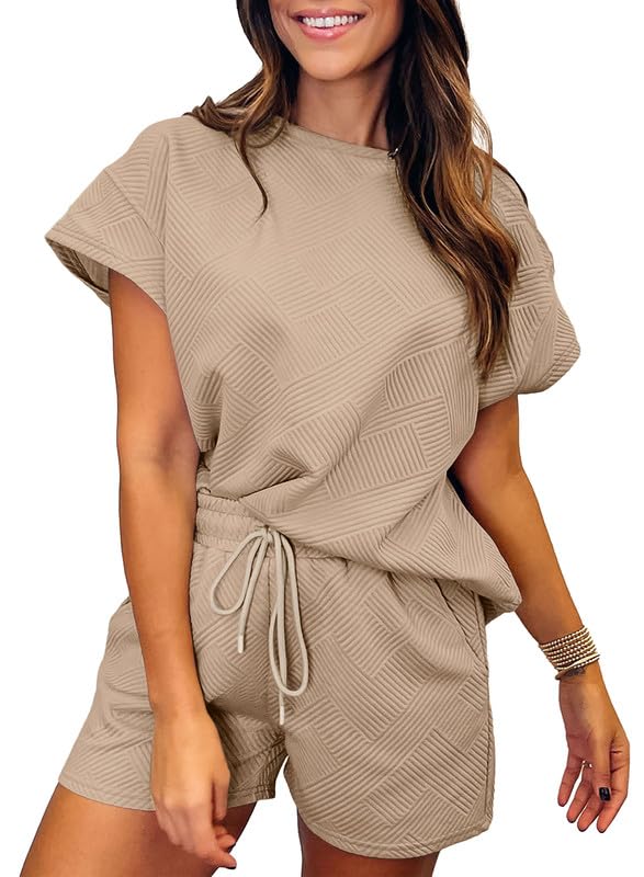 Women's Solid Textured Drawstring Shorts Set (Buy 2 Free Shipping)