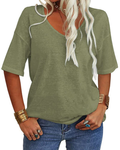 Women's Casual V-neck Solid Color Basic Tee (Buy 3 Free Shipping)