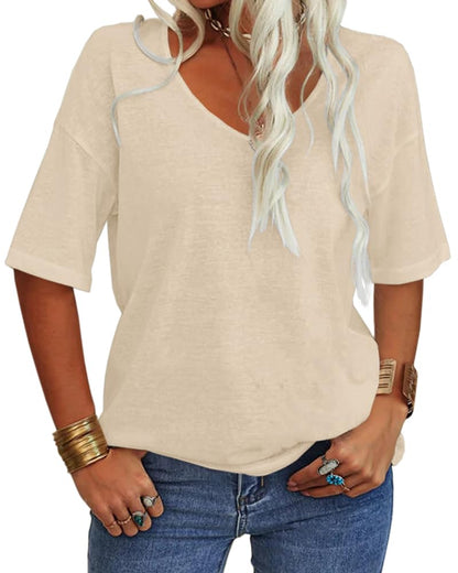 Women's Casual V-neck Solid Color Basic Tee (Buy 3 Free Shipping)