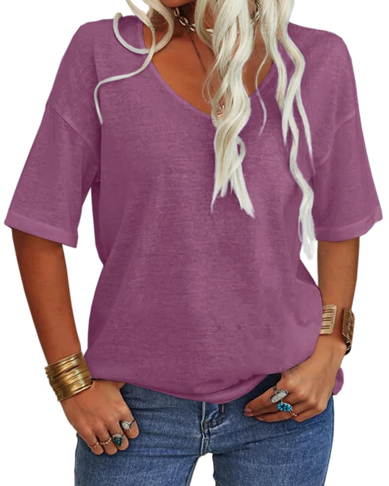 Women's Casual V-neck Solid Color Basic Tee (Buy 3 Free Shipping)