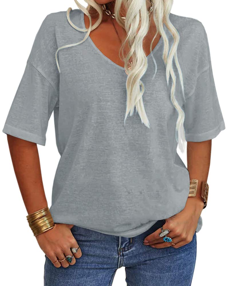 Women's Casual V-neck Solid Color Basic Tee (Buy 3 Free Shipping)