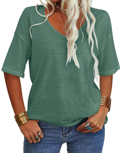 Women's Casual V-neck Solid Color Basic Tee (Buy 3 Free Shipping)