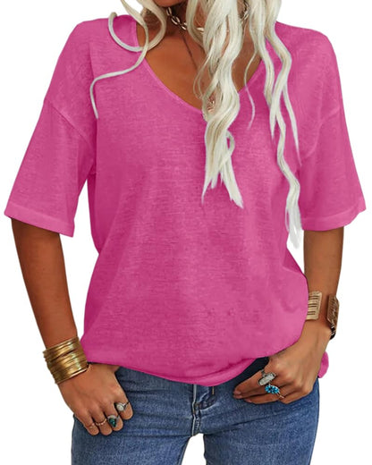 Women's Casual V-neck Solid Color Basic Tee (Buy 3 Free Shipping)