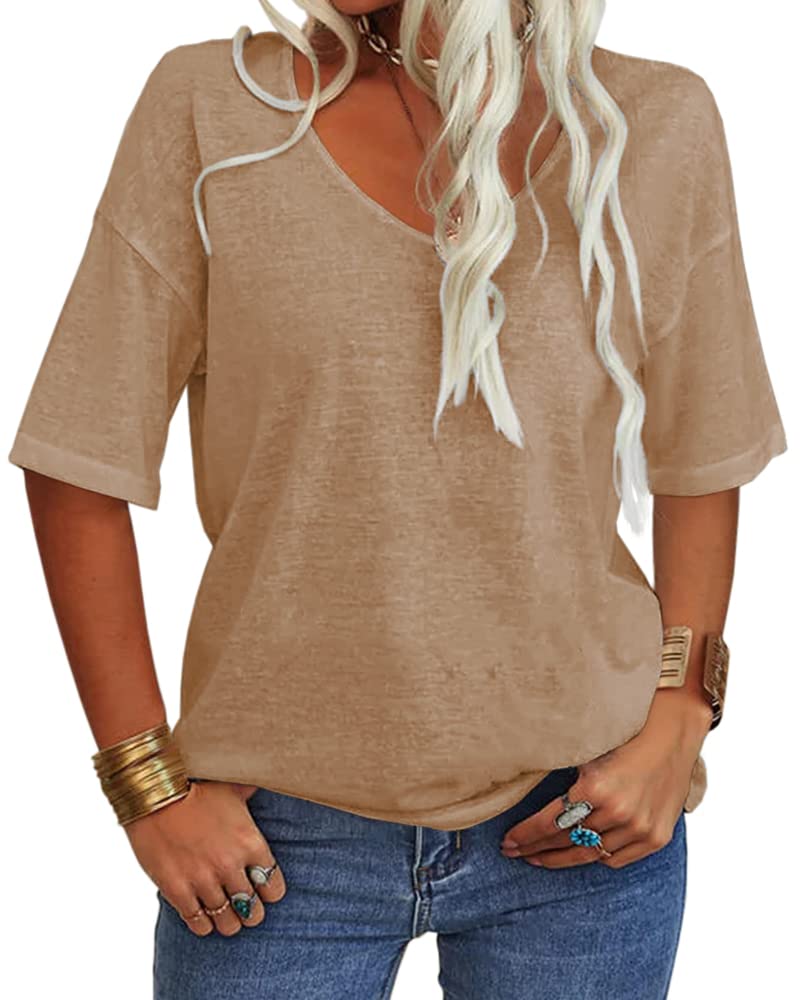 Women's Casual V-neck Solid Color Basic Tee (Buy 3 Free Shipping)