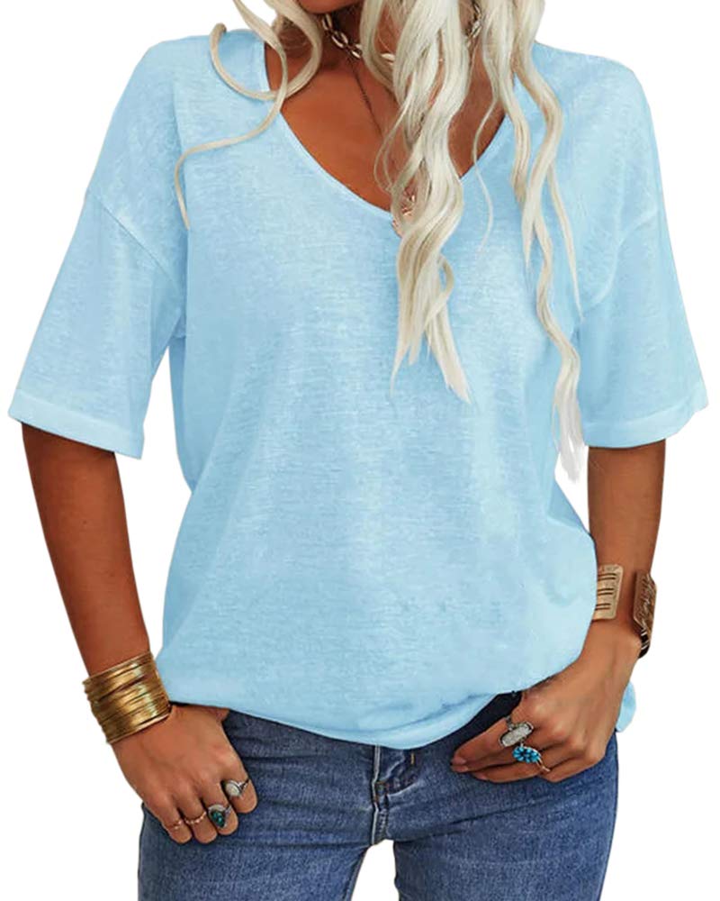 Women's Casual V-neck Solid Color Basic Tee (Buy 3 Free Shipping)