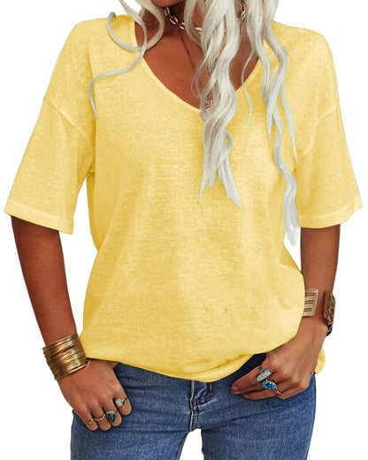 Women's Casual V-neck Solid Color Basic Tee (Buy 3 Free Shipping)